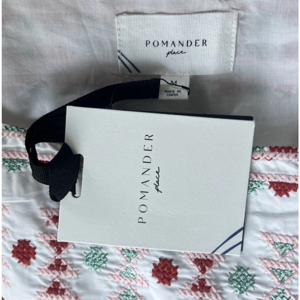POMANDER PLACE Sage Stripe Embroidered Sadona Mini Dress Medium Cottage Prairie - Picture 10 of 11